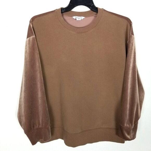 Athleta Women Retroplush Crewneck Crushed Velvet Sweatshirt Sz XL Brown Tan - Picture 1 of 6